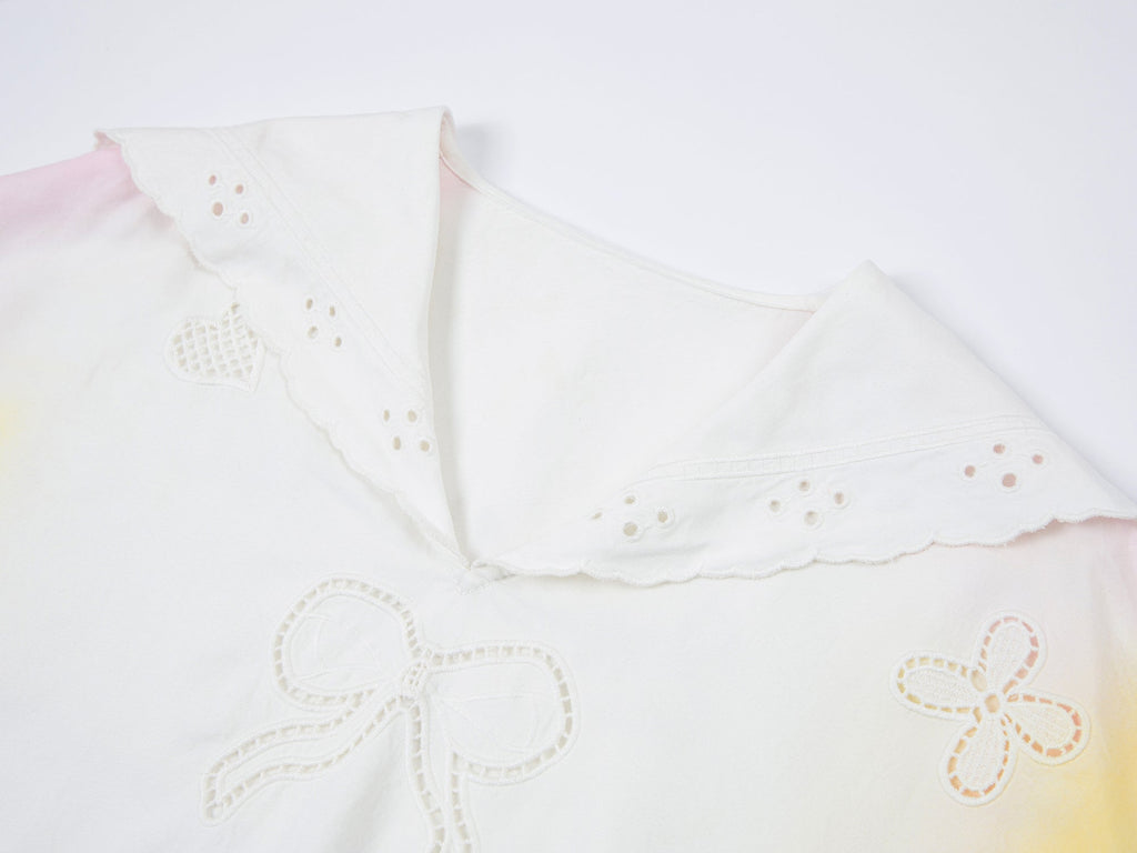 Openwork angel embroidery tencel denim pullover