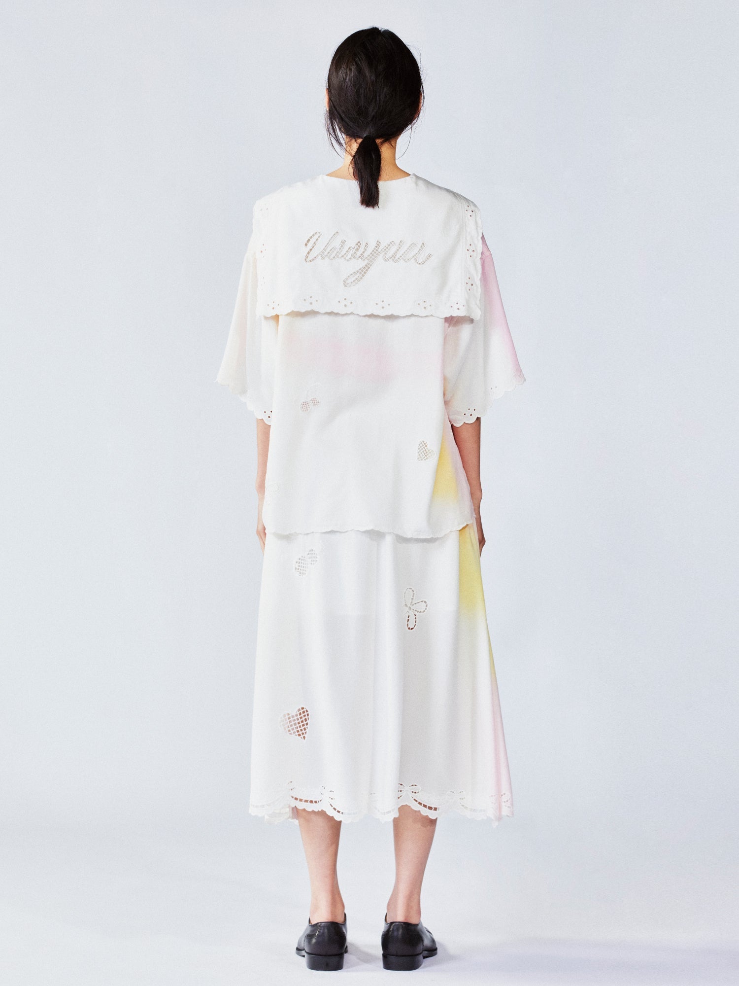 Openwork angel embroidery tencel denim pullover