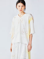 Openwork angel embroidery tencel denim pullover