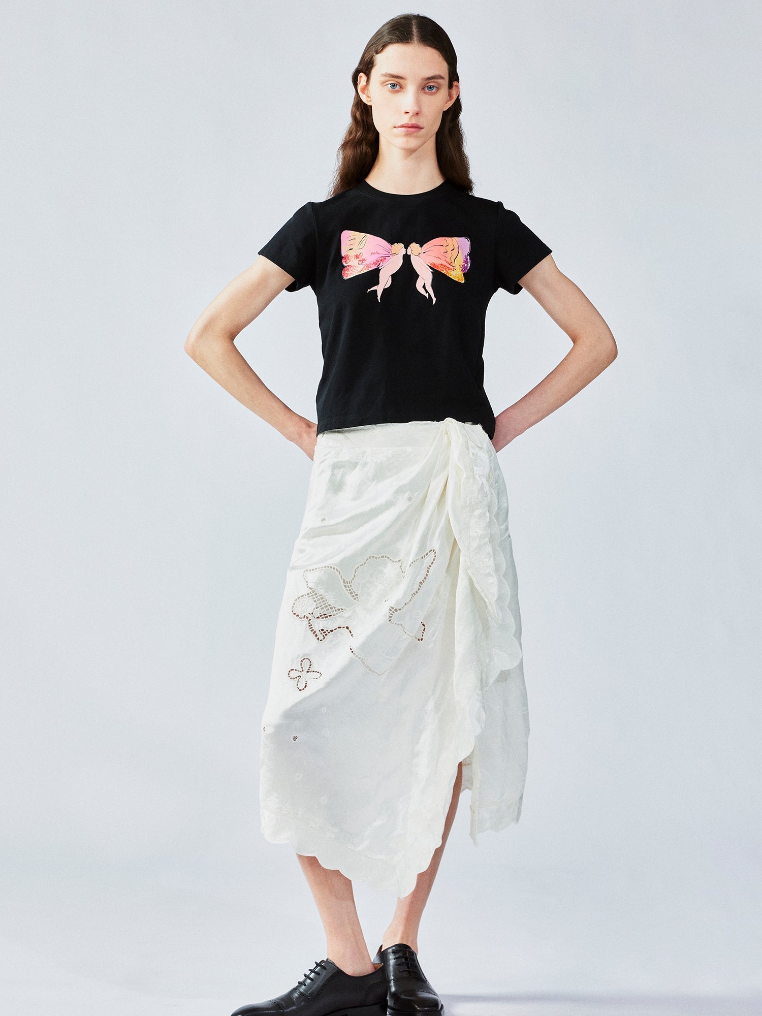 Openwork angel embroidery wrap skirt