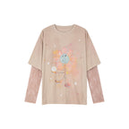 Lace layered dandelion print tee