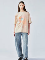 Lace layered dandelion print tee