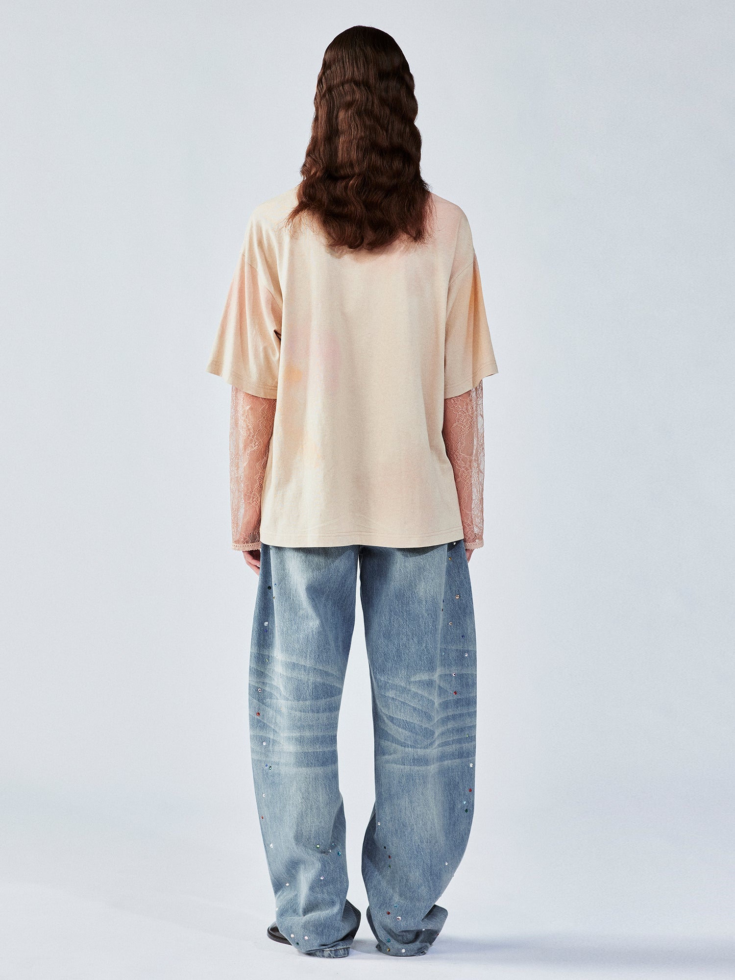 Lace layered dandelion print tee