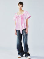 3D flower doll blouse