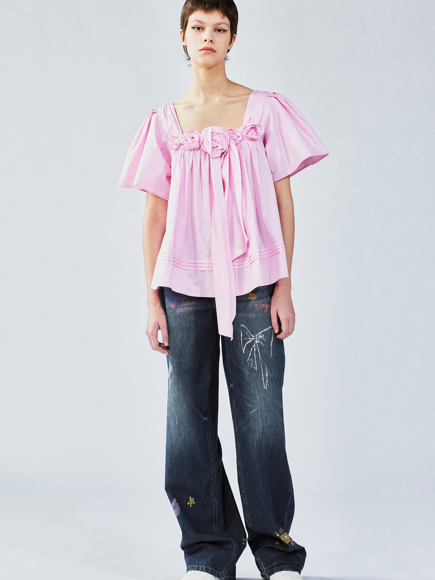 3D flower doll blouse