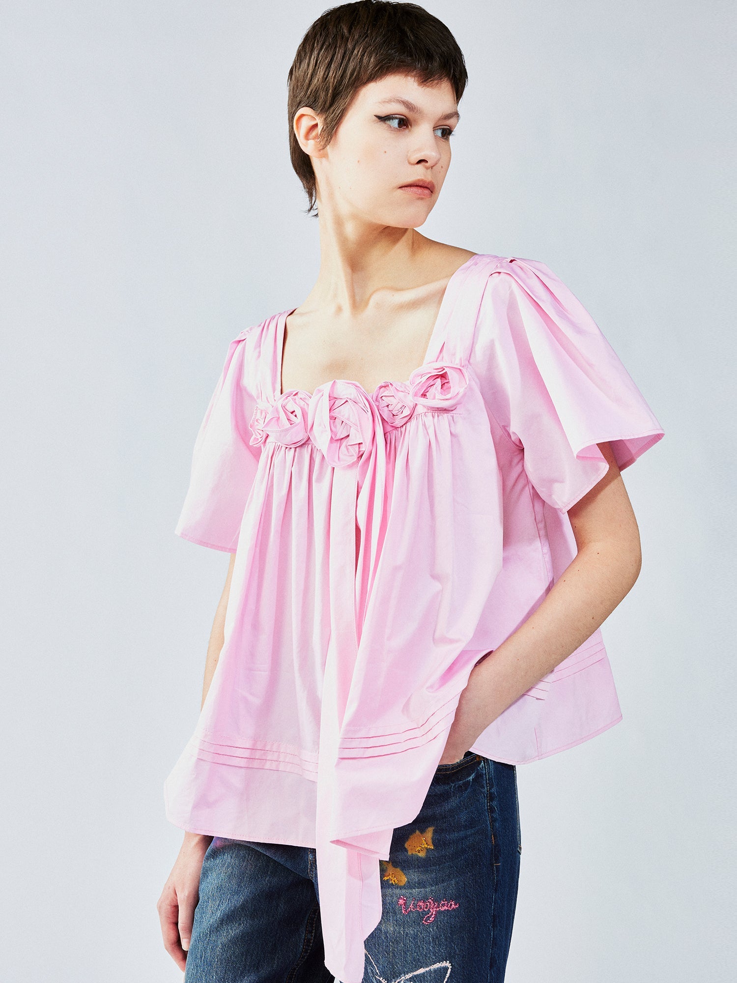 3D flower doll blouse