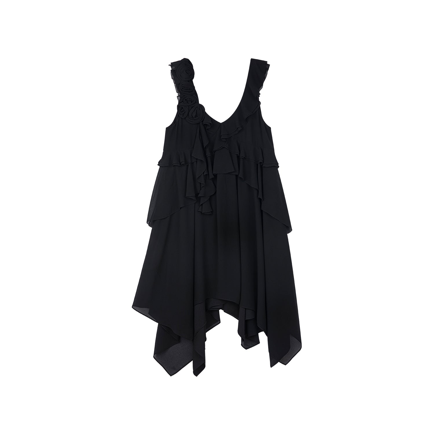 アシンメトリー3Dフラワーキャミソールドレス