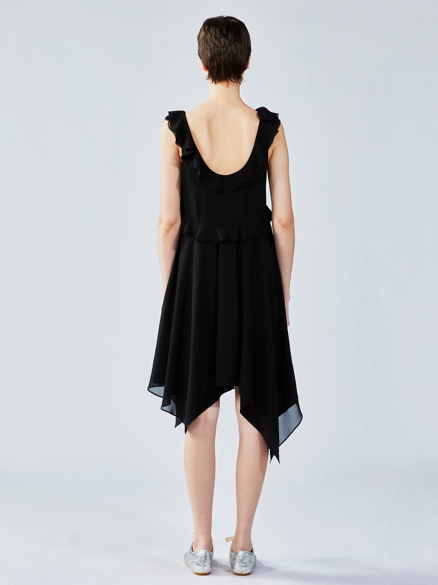 Asymmetric 3D flower camisole dress