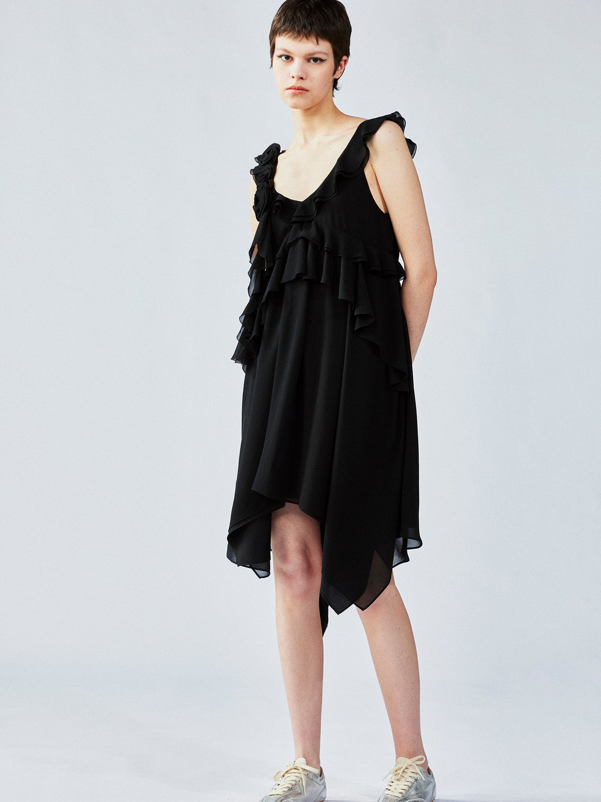 Asymmetric 3D flower camisole dress