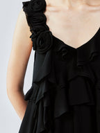 Asymmetric 3D flower camisole dress