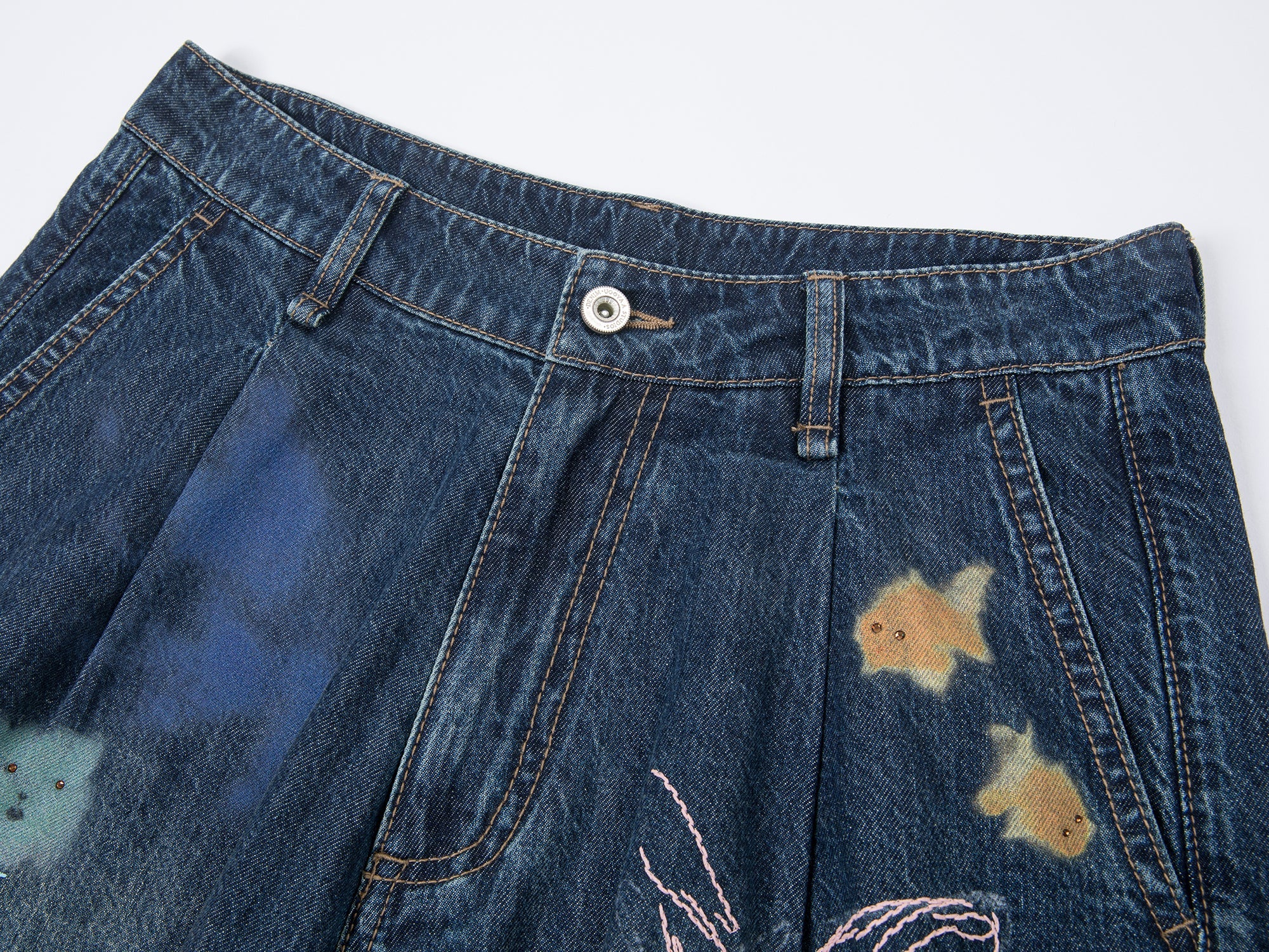 Hand-drawn dreamy denim shorts
