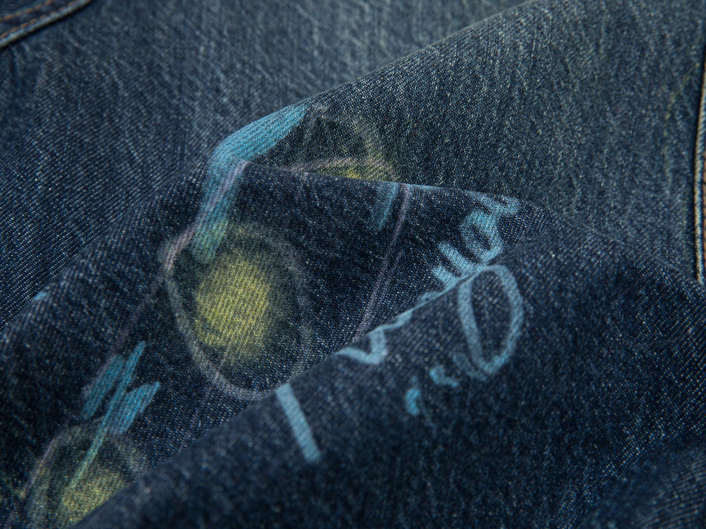 Hand-drawn dreamy denim shorts