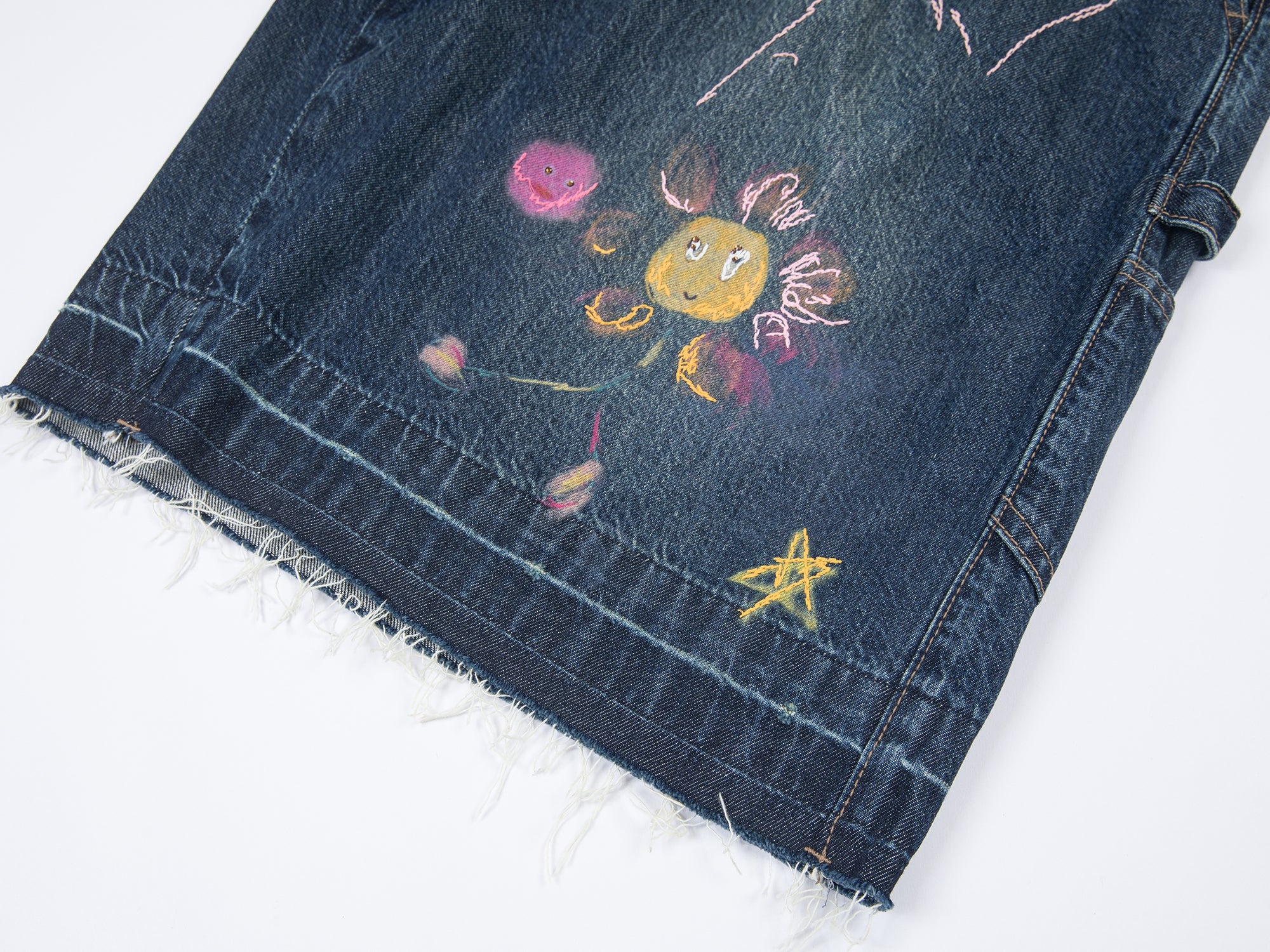 Hand-drawn dreamy denim shorts