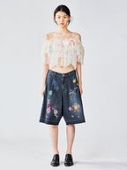 Hand-drawn dreamy denim shorts