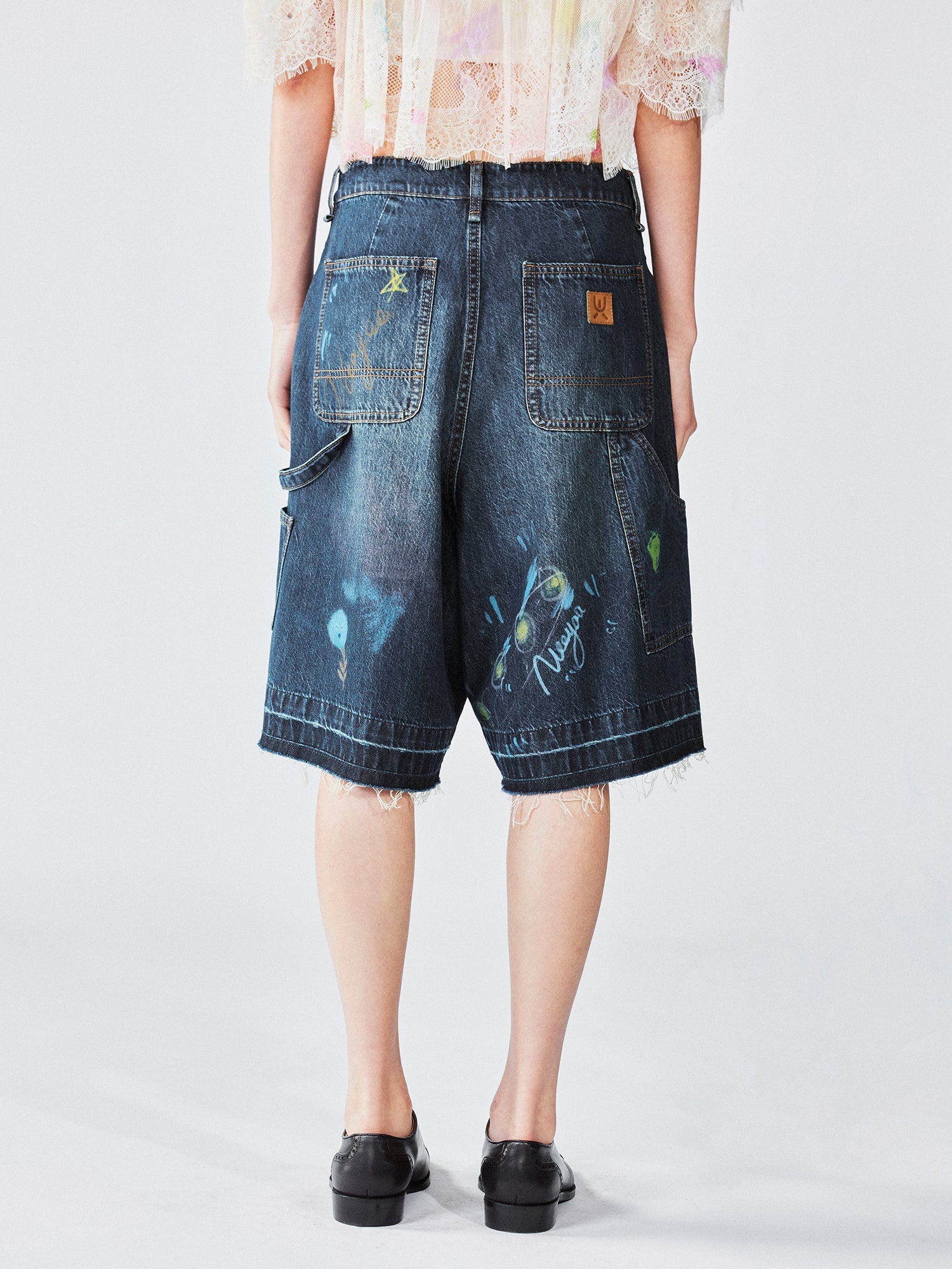 Hand-drawn dreamy denim shorts