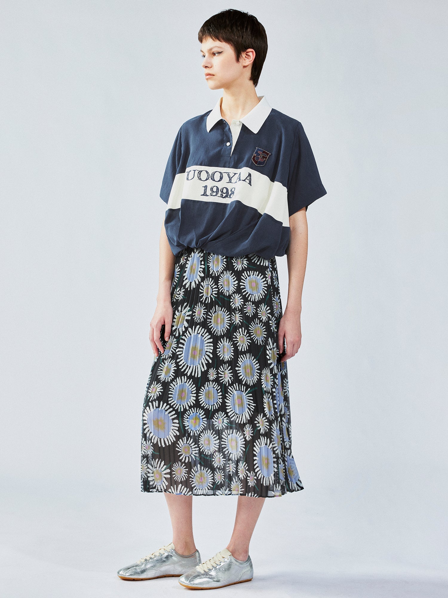 Dandelion print pleated skirt