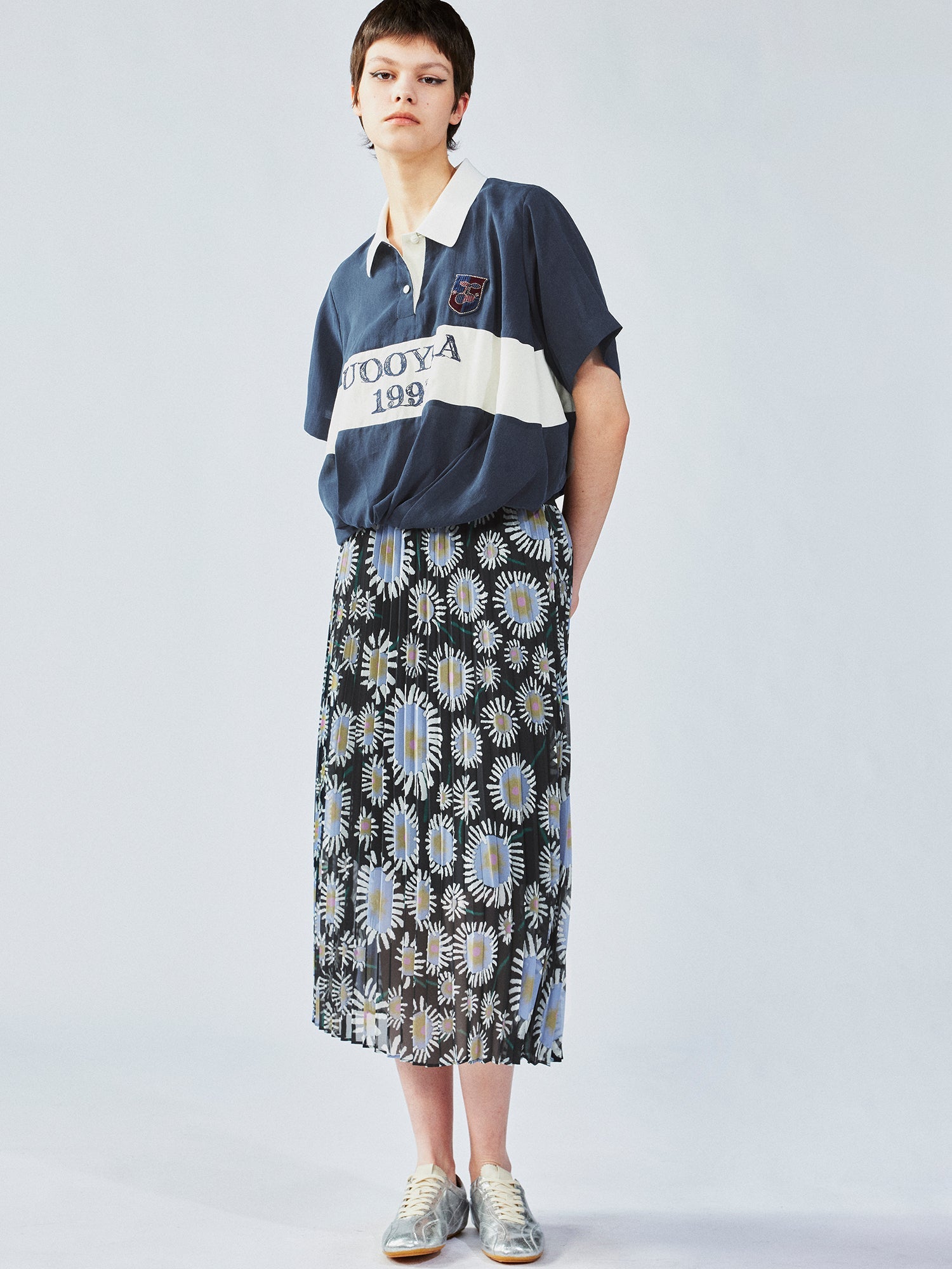 Dandelion print pleated skirt