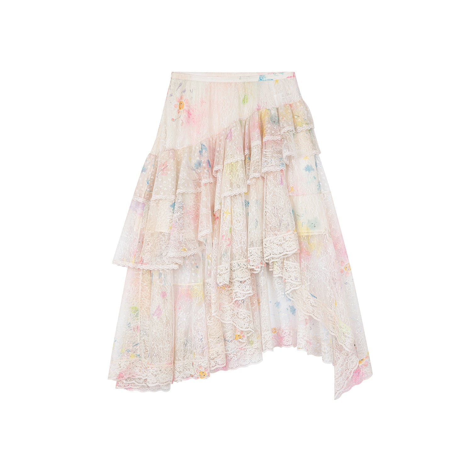 Dreamy graffiti lace tiered skirt