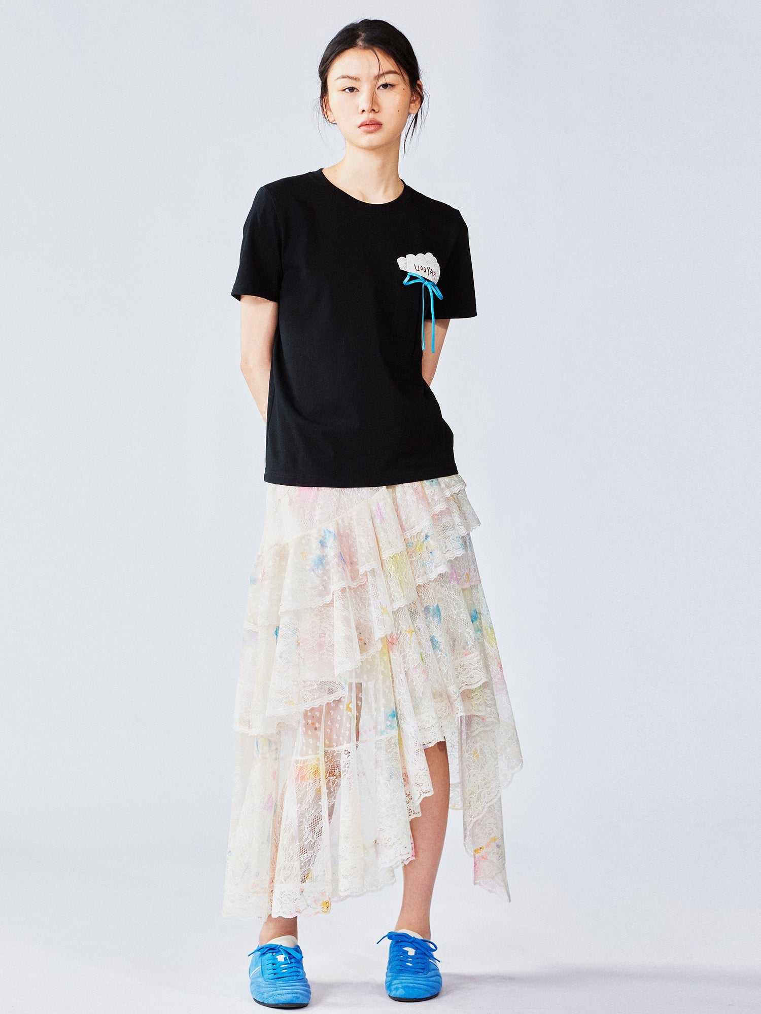 Dreamy graffiti lace tiered skirt