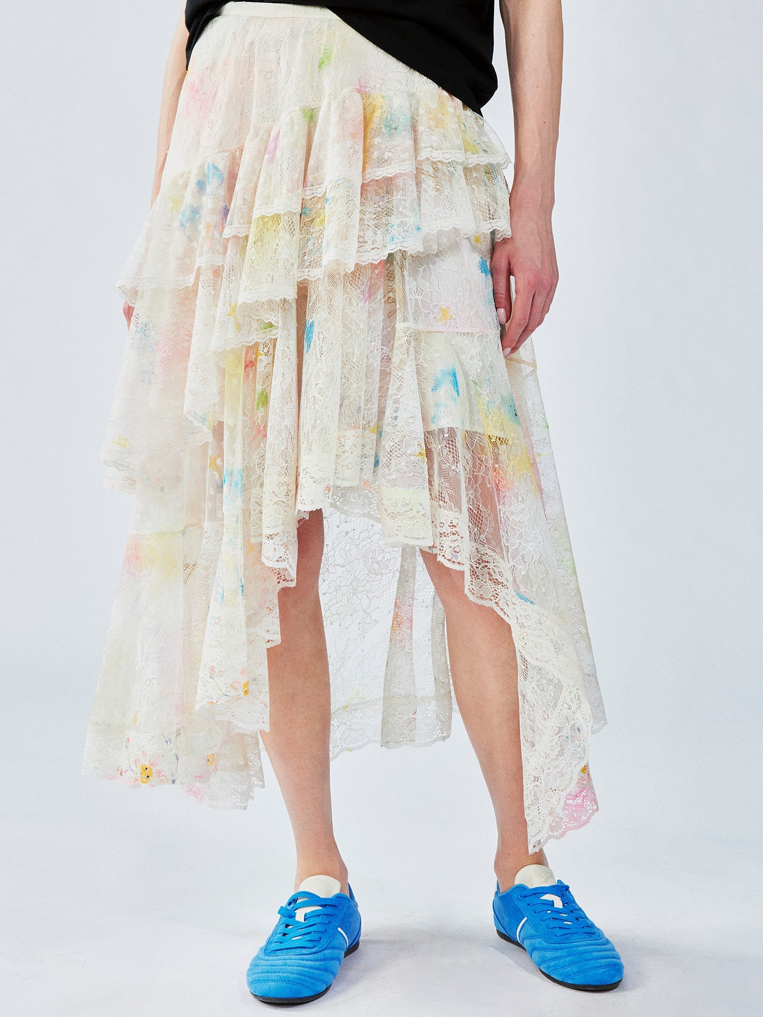 Dreamy graffiti lace tiered skirt