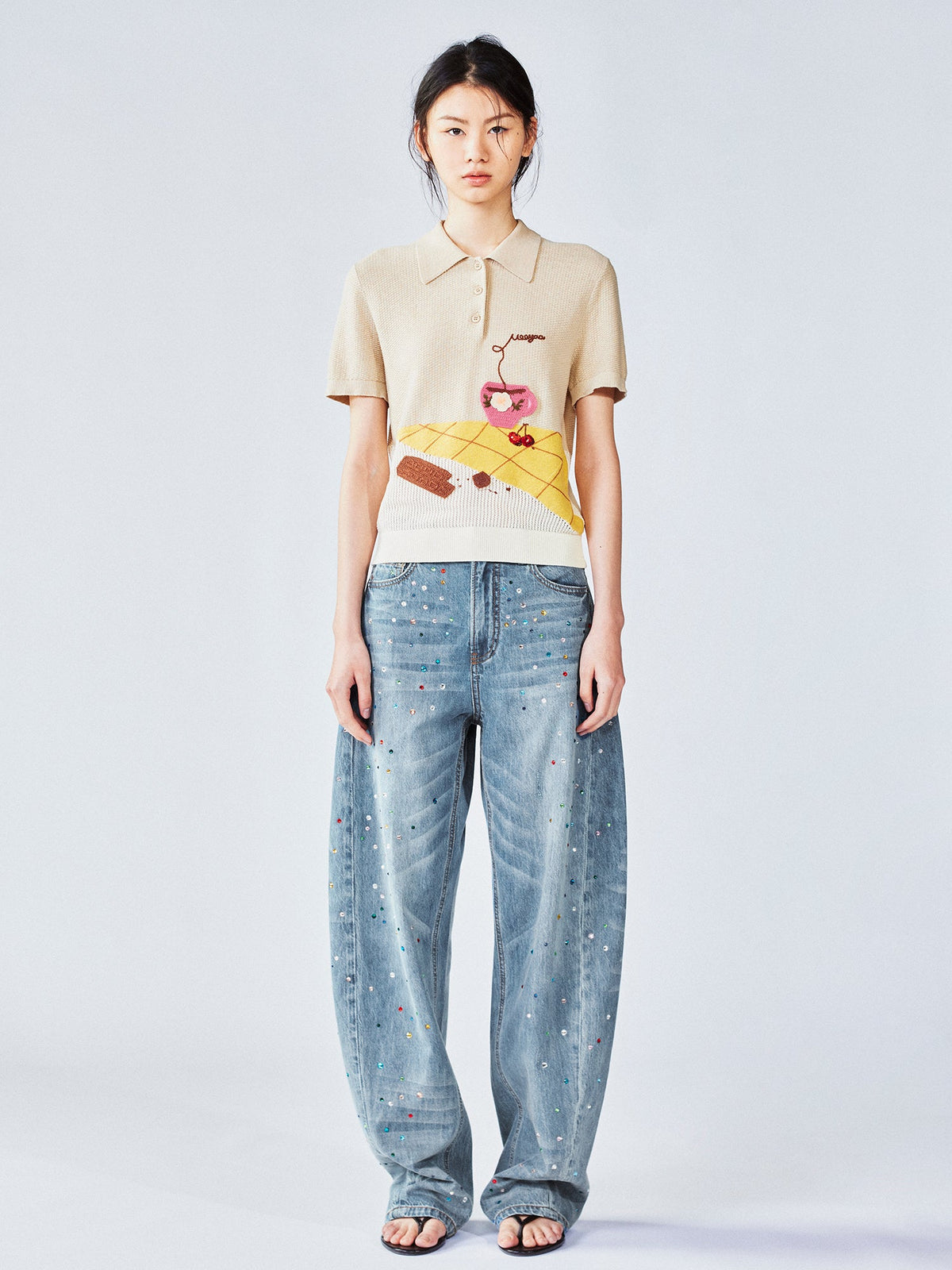 Afternoon tea-inspired polo knit tee