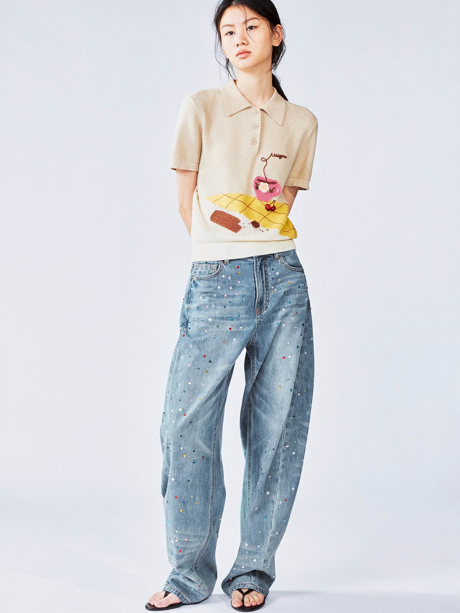 Afternoon tea-inspired polo knit tee