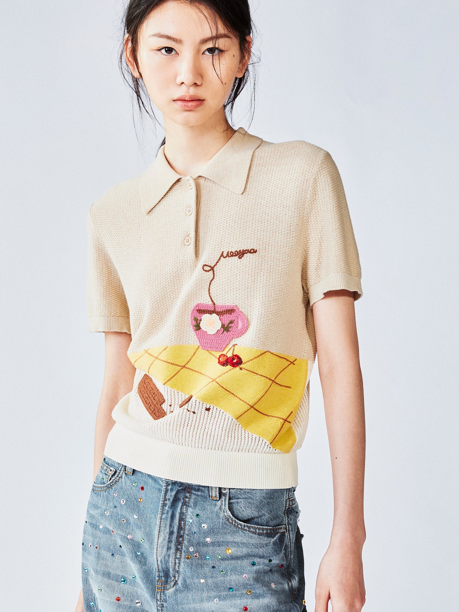 Afternoon tea-inspired polo knit tee