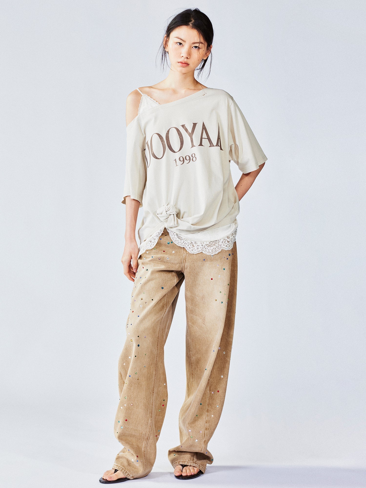 3D twist lace faux two-piece camisole tee