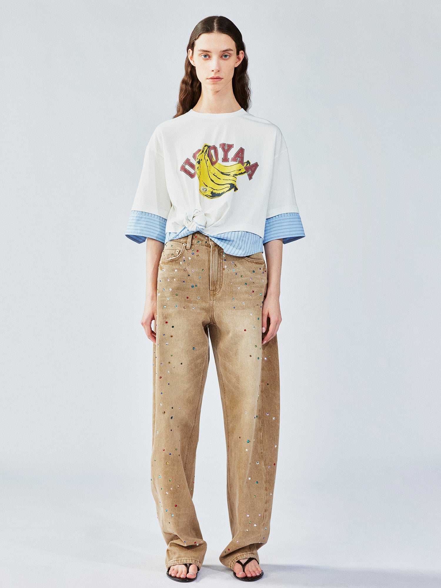 3D twist faux two-piece shirt t-shirt