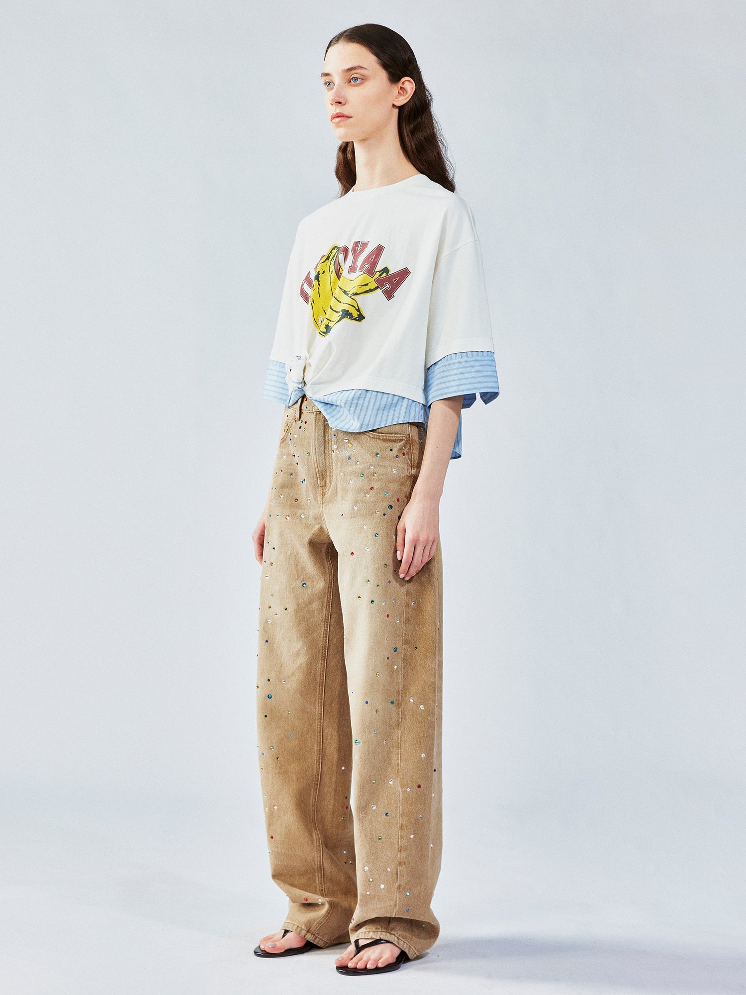 3D twist faux two-piece shirt t-shirt