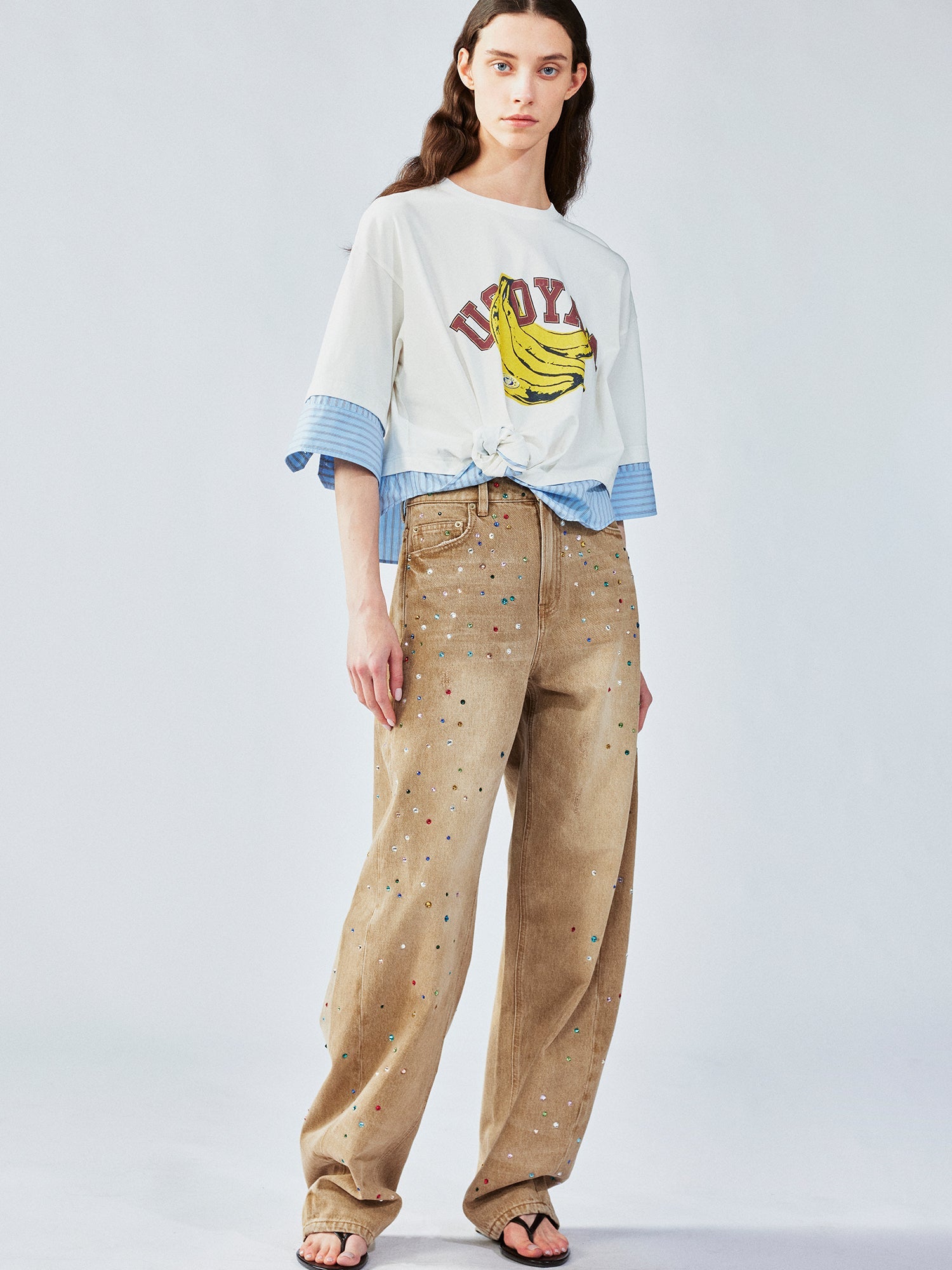 3D twist faux two-piece shirt t-shirt