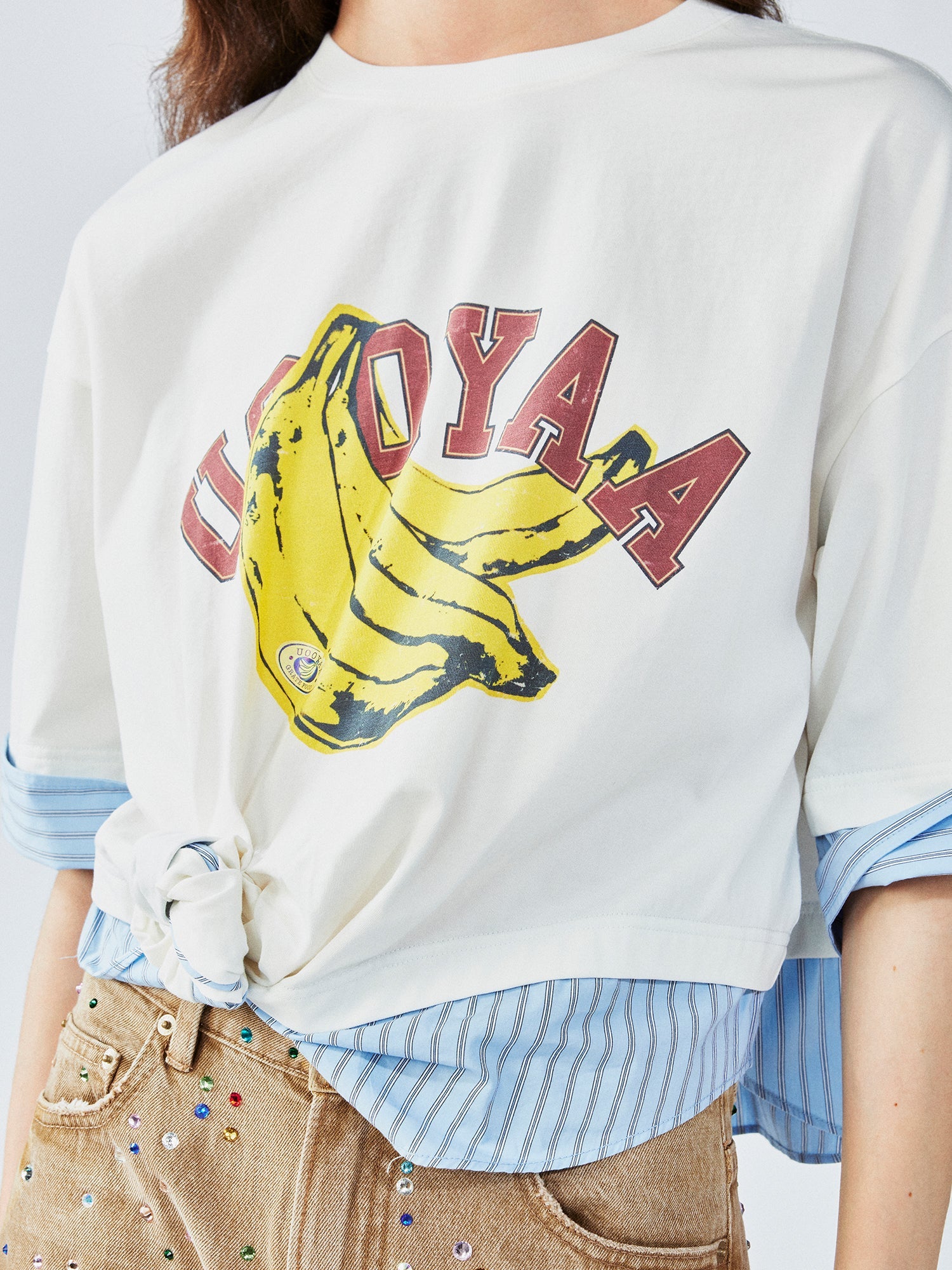 3D twist faux two-piece shirt t-shirt