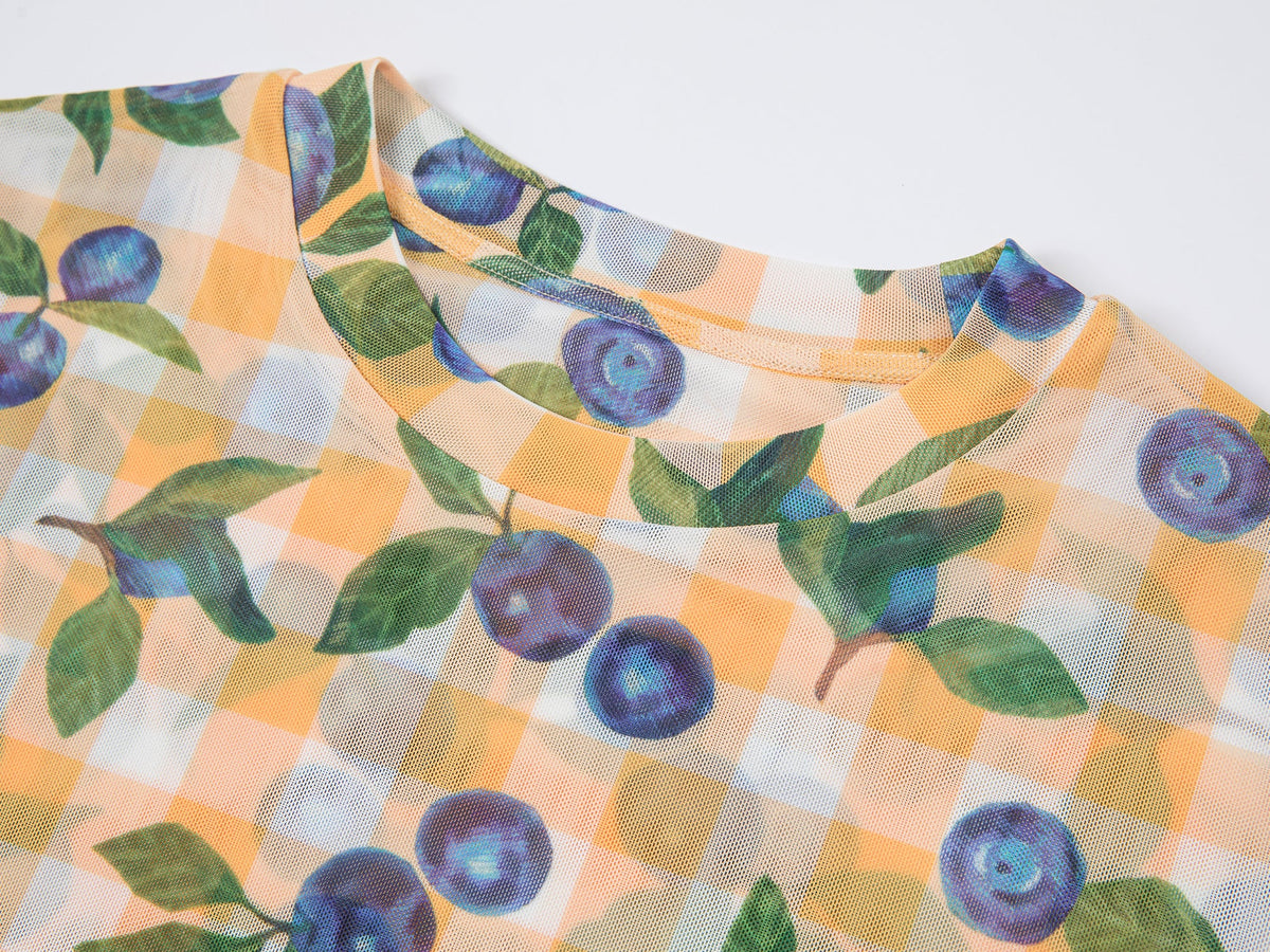 ブルーベリーメッシュプリントTシャツ