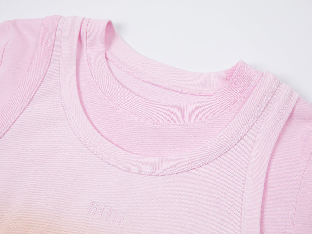 Gradient light faux two-piece tank tee