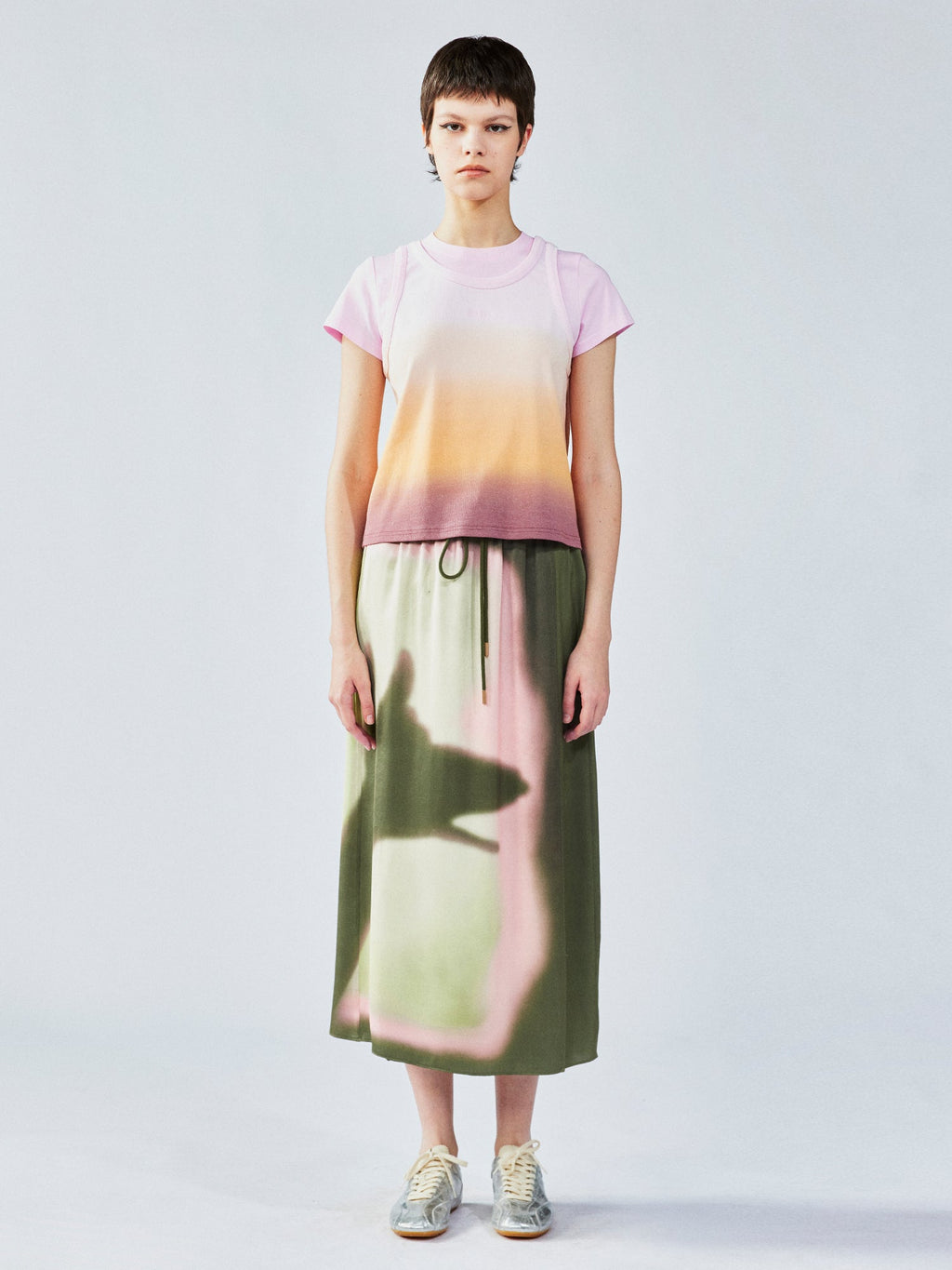 Gradient light faux two-piece tank tee