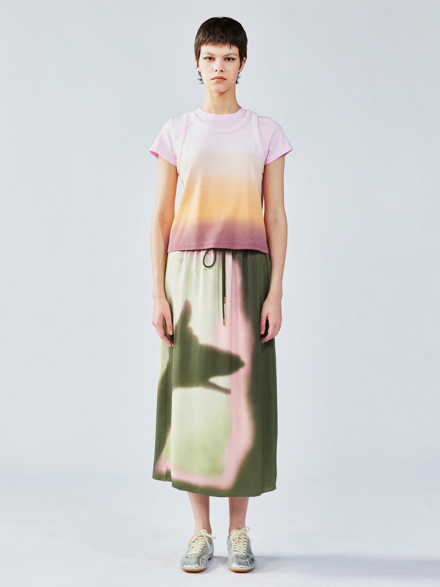 Gradient light faux two-piece tank tee