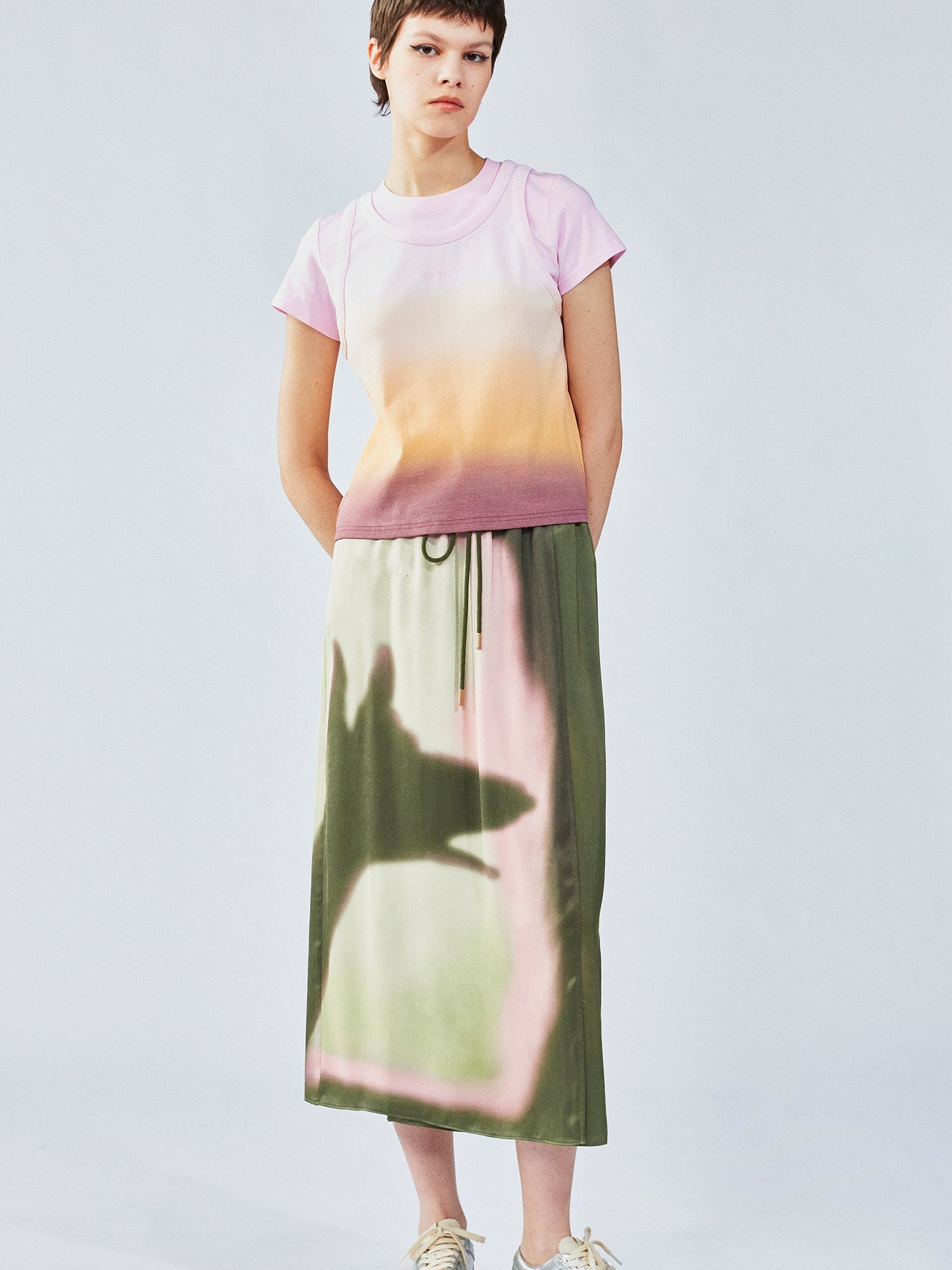 Gradient light faux two-piece tank tee