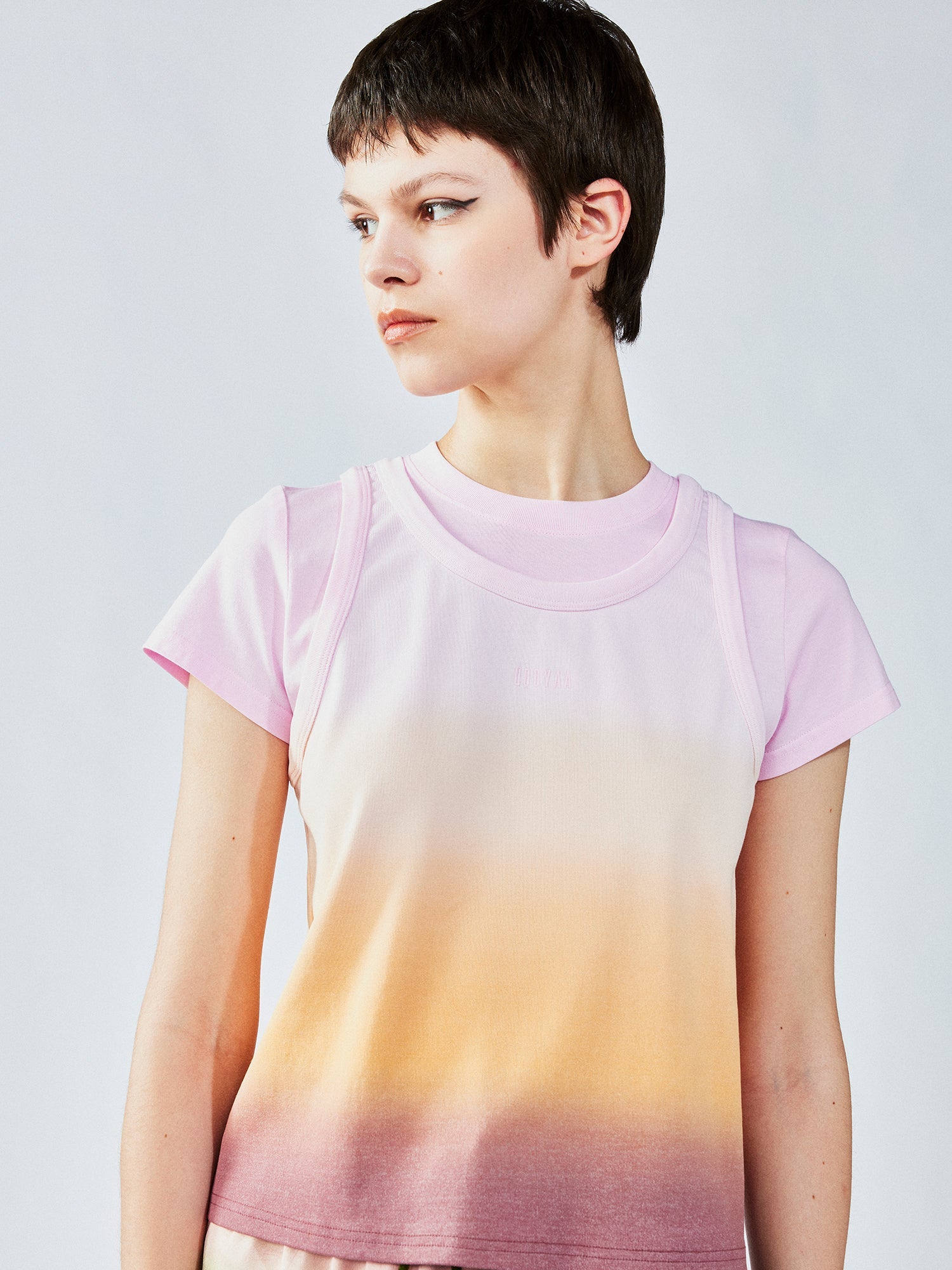Gradient light faux two-piece tank tee