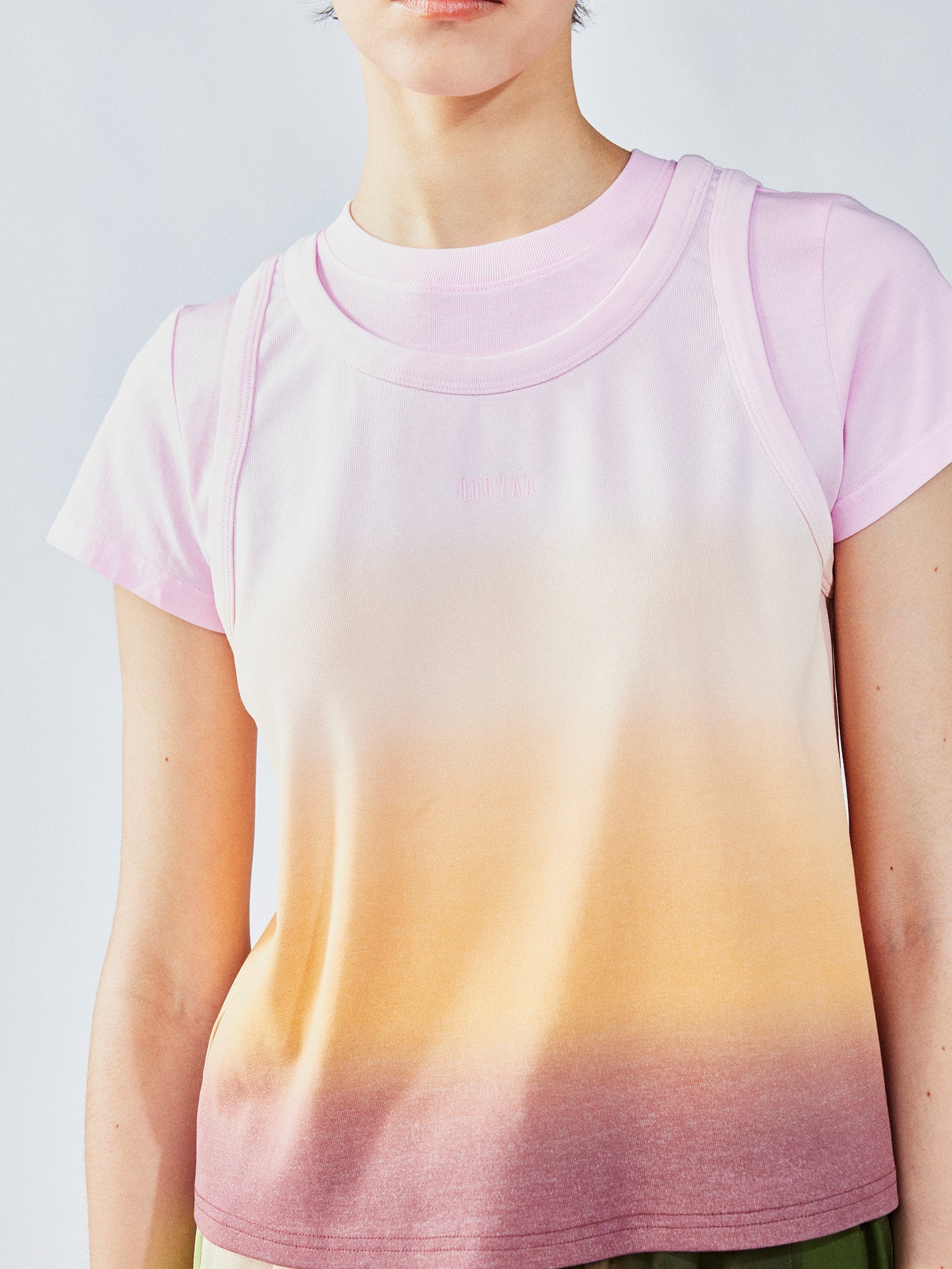 Gradient light faux two-piece tank tee