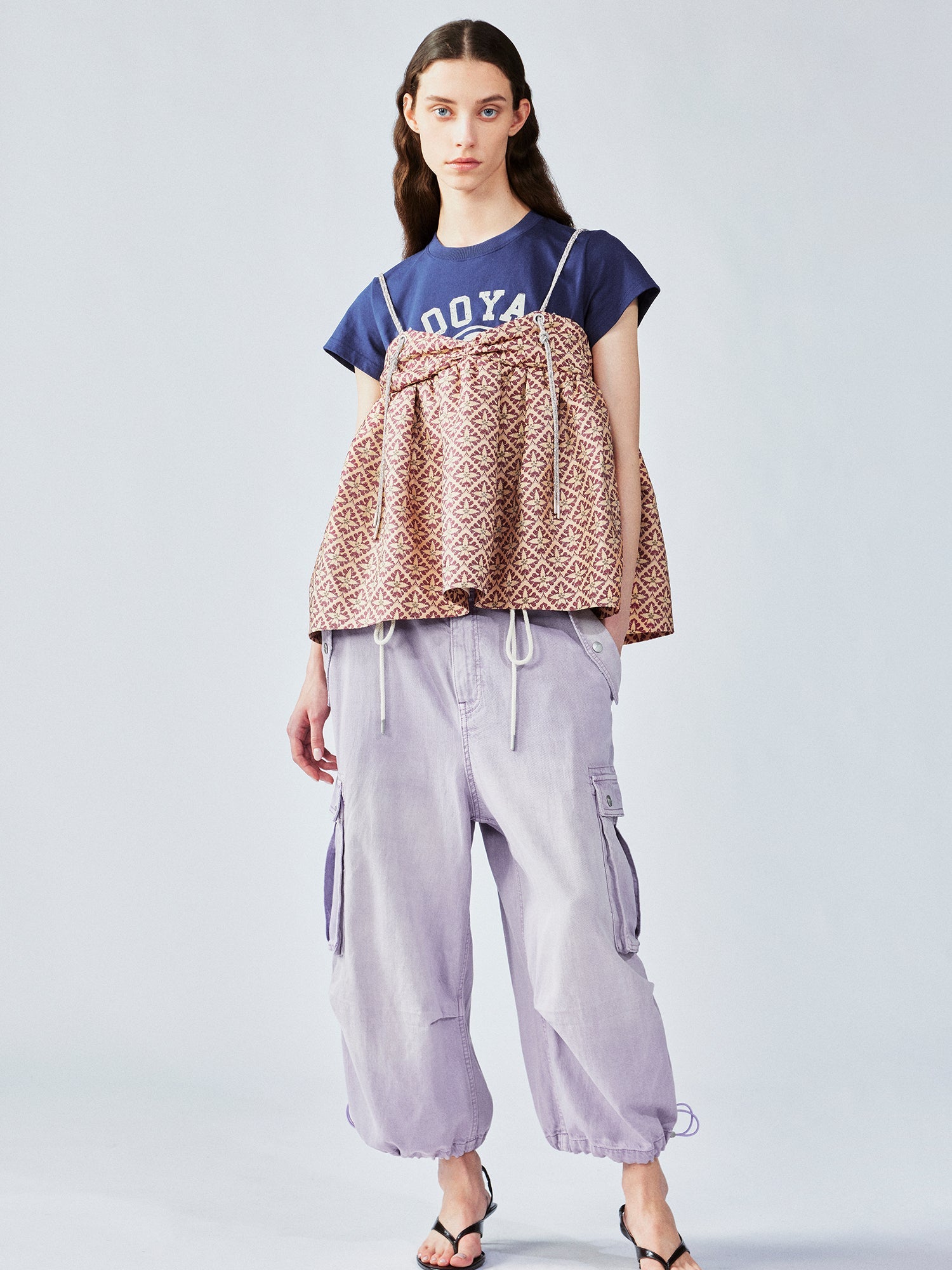 Tee & puffy skirt faux two-piece pullover