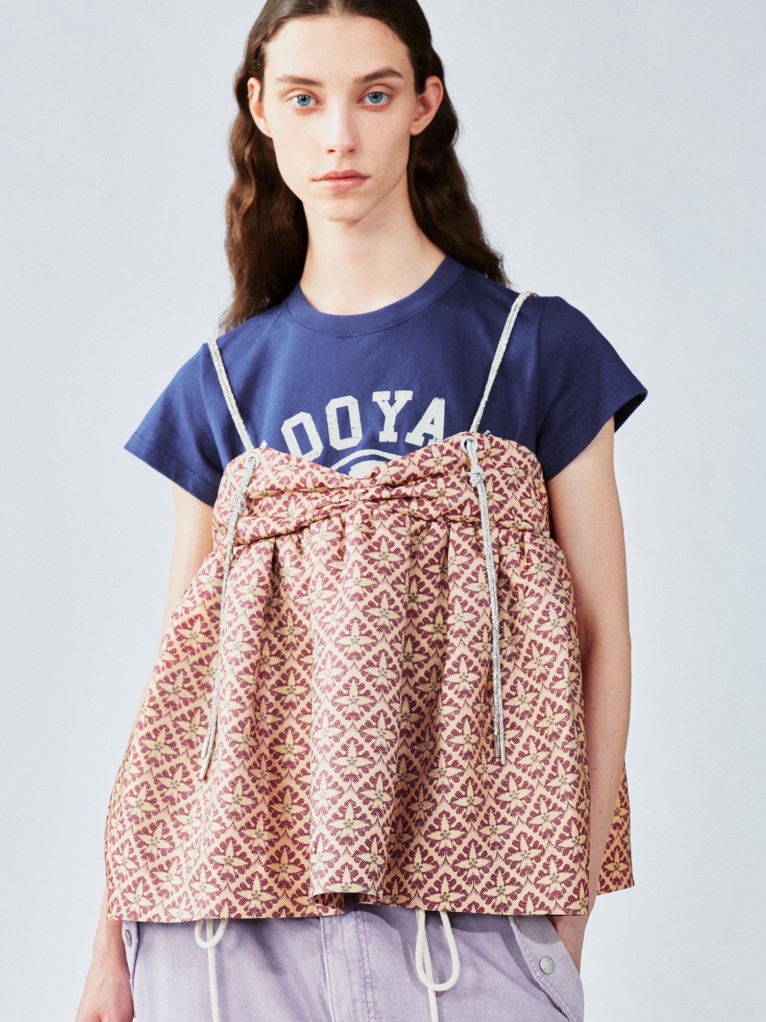 Tee & puffy skirt faux two-piece pullover