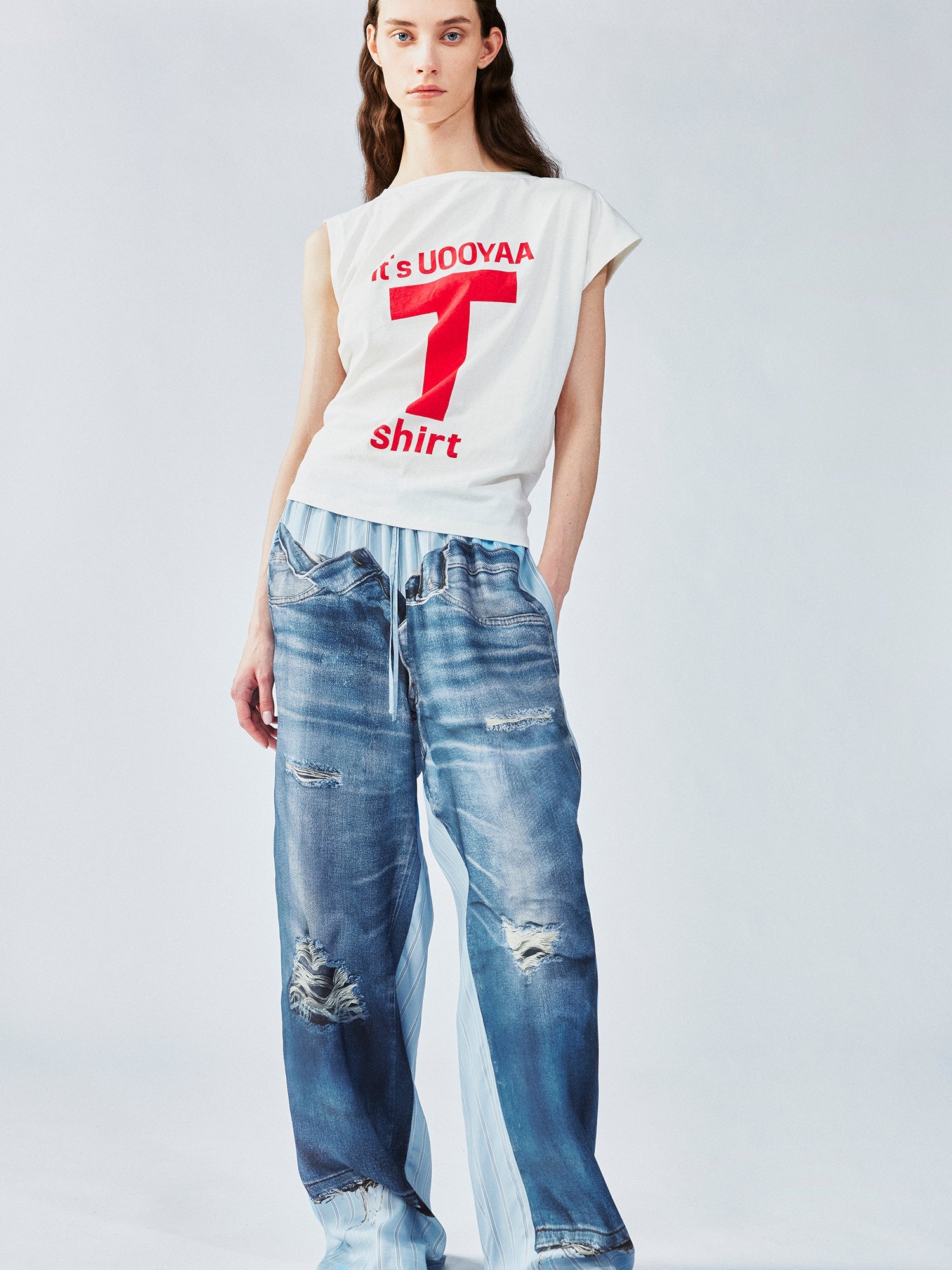 Surreal denim print pants