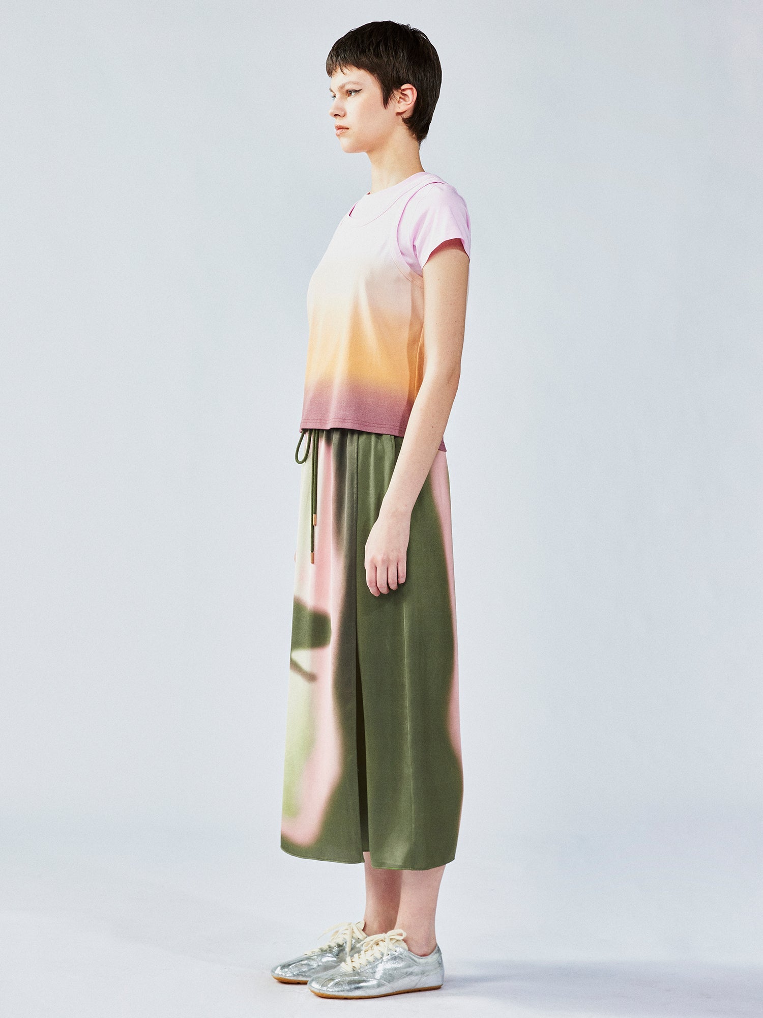 Shadow play print wrap skirt