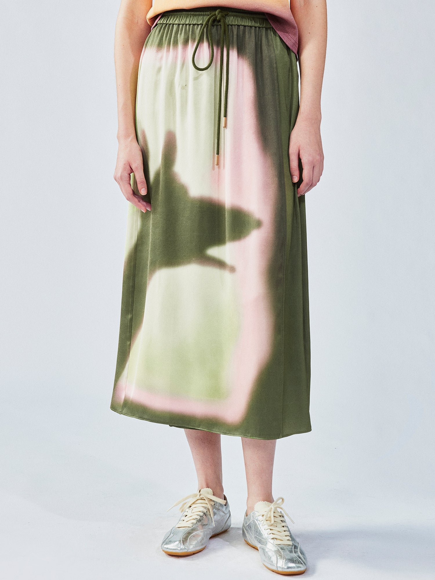 Shadow play print wrap skirt