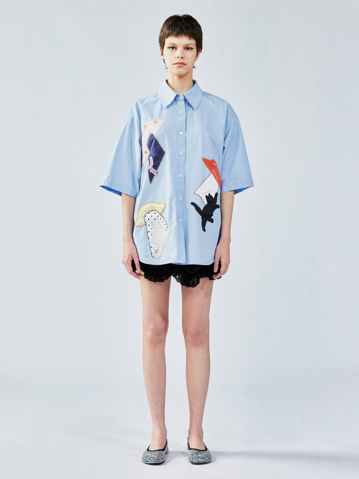 UFO cat appliqué embroidery shirt
