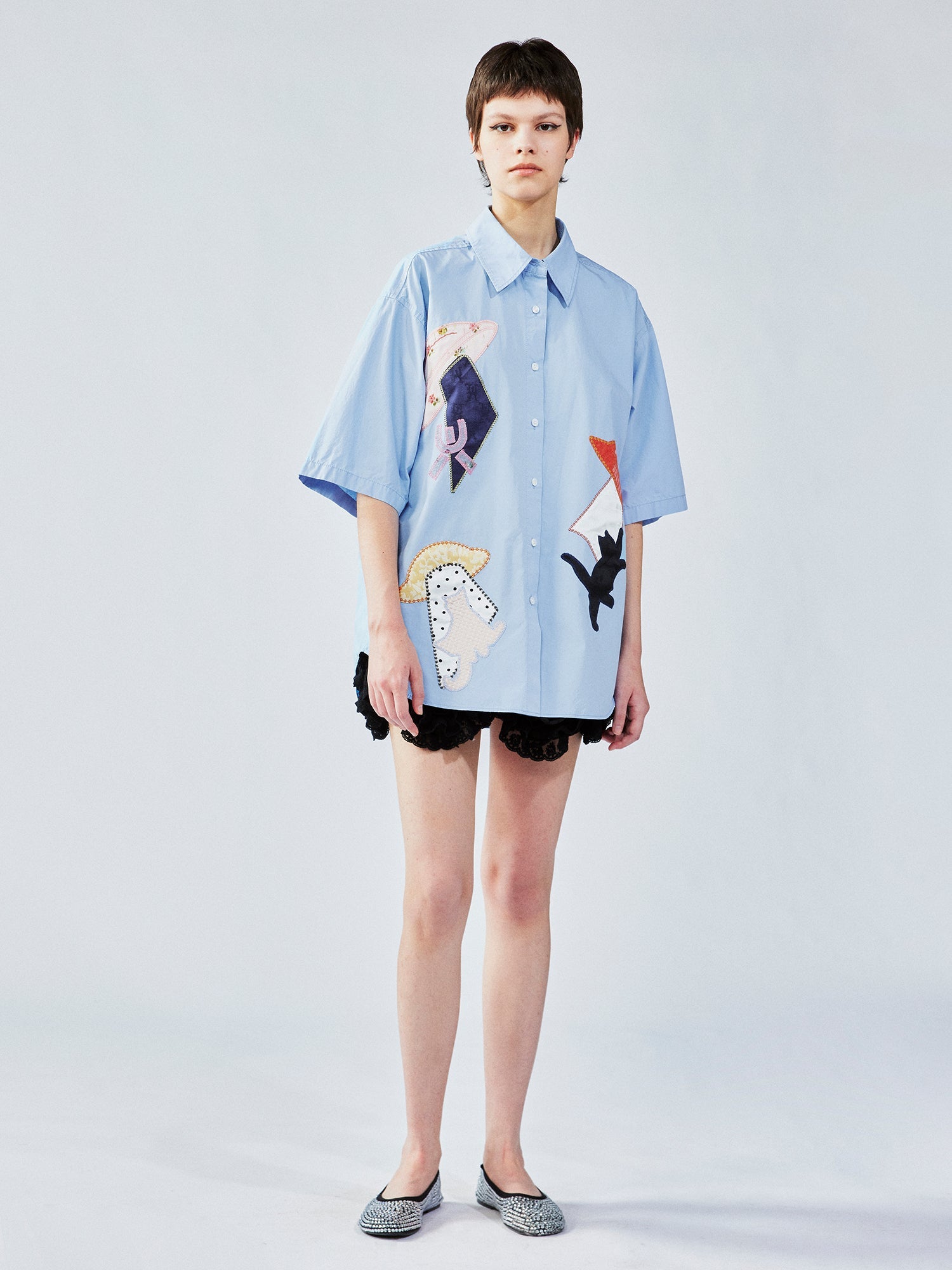 UFO cat appliqué embroidery shirt