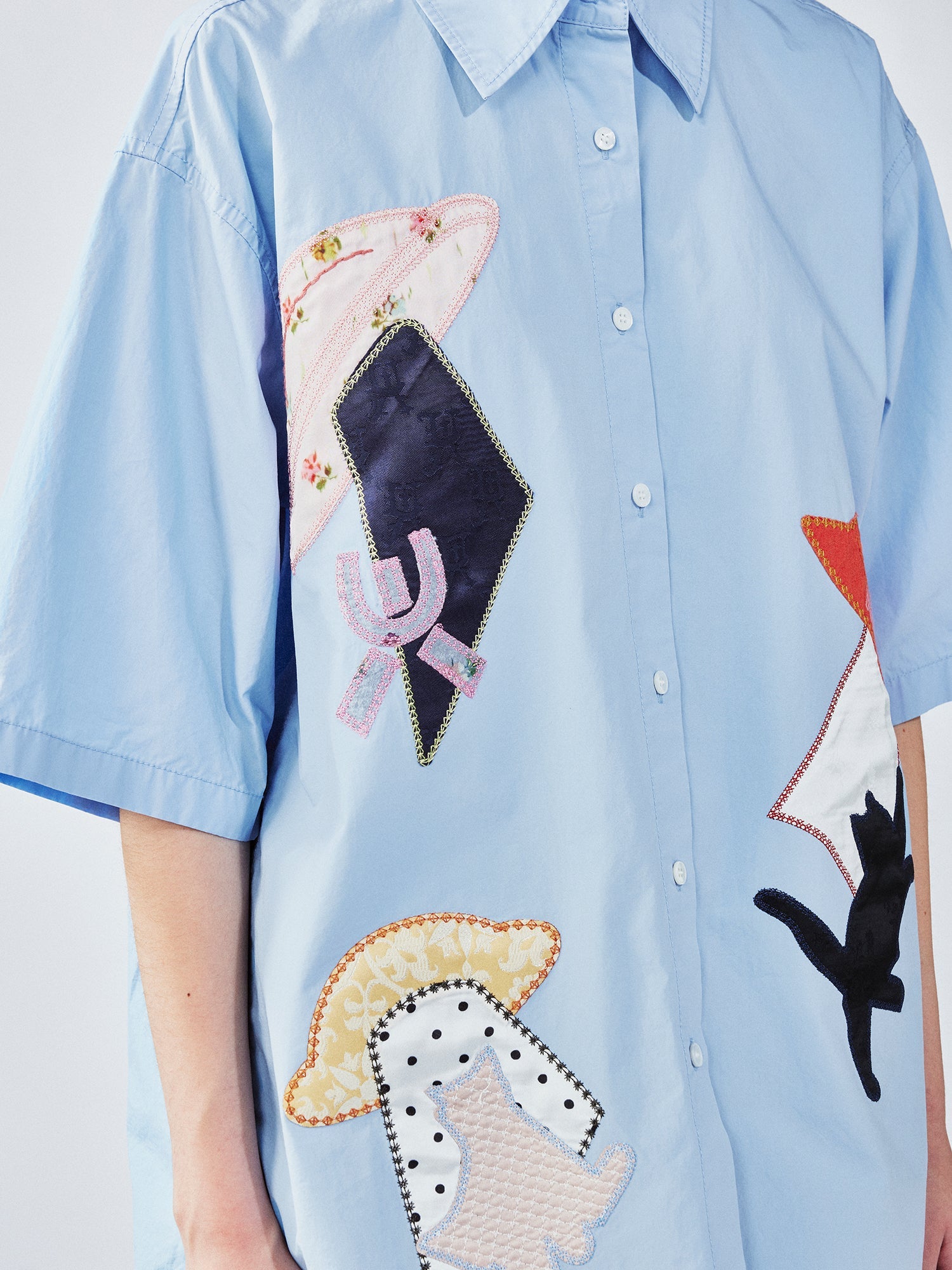 UFO cat appliqué embroidery shirt