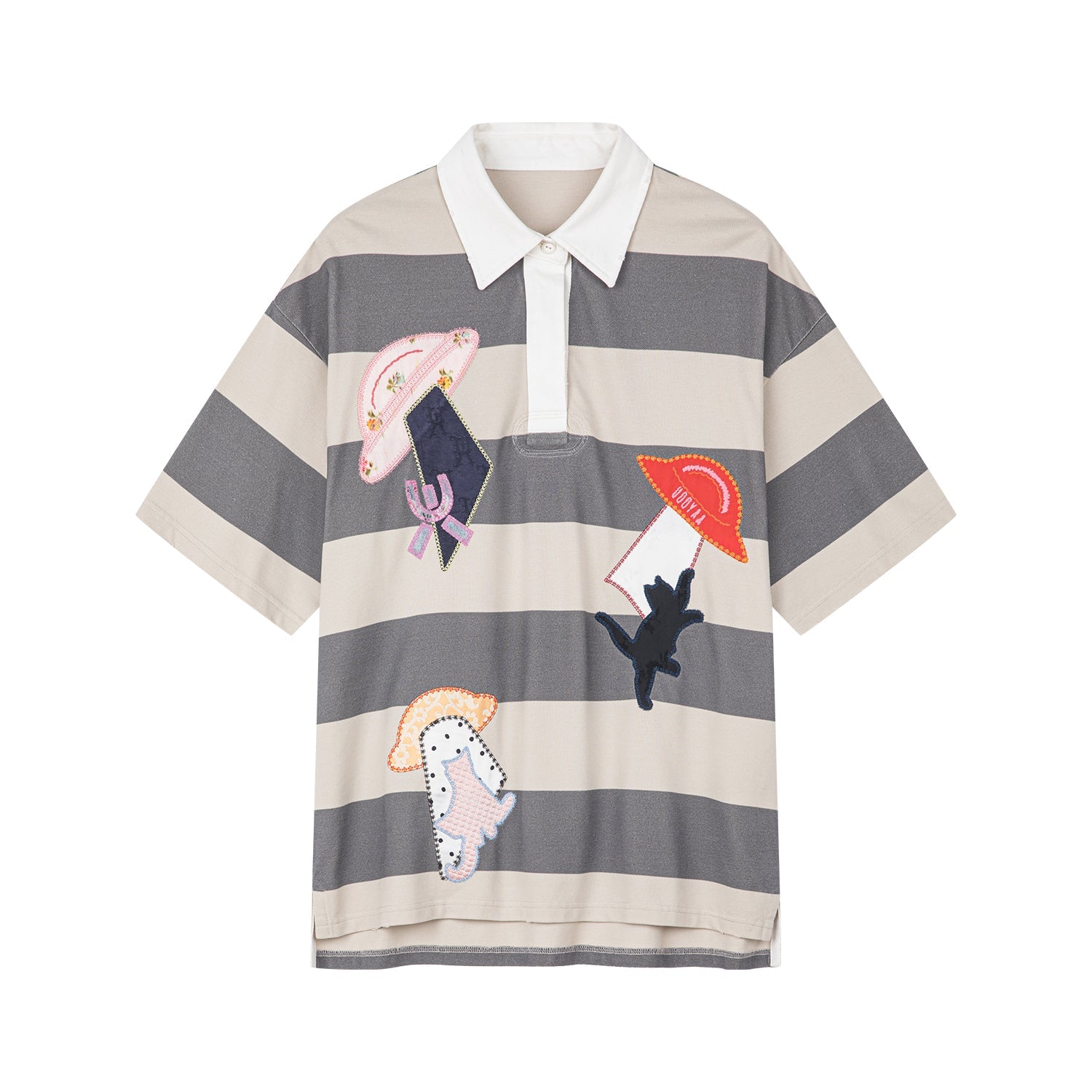 UFO cat appliqué polo tee