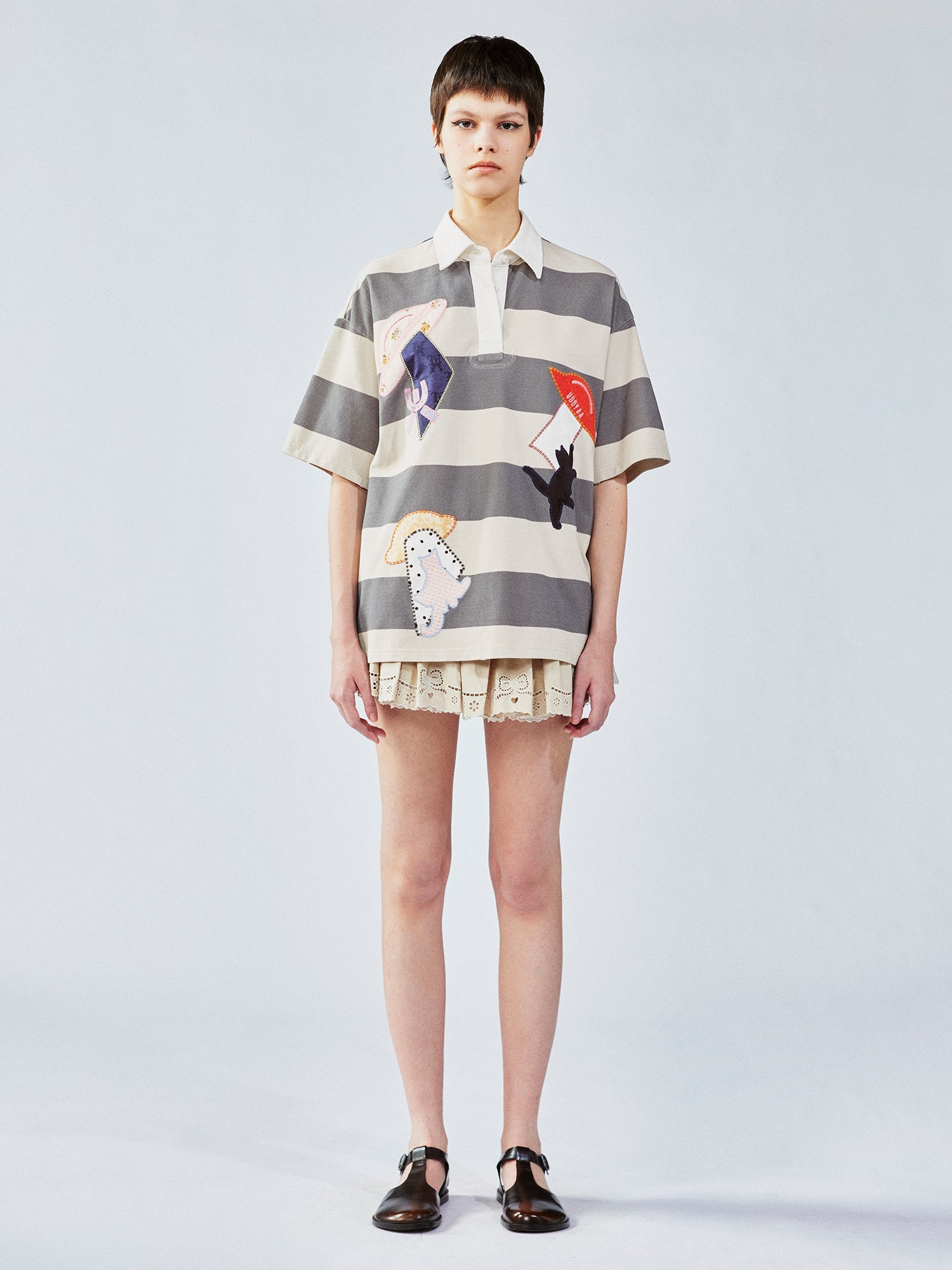 UFO cat appliqué polo tee