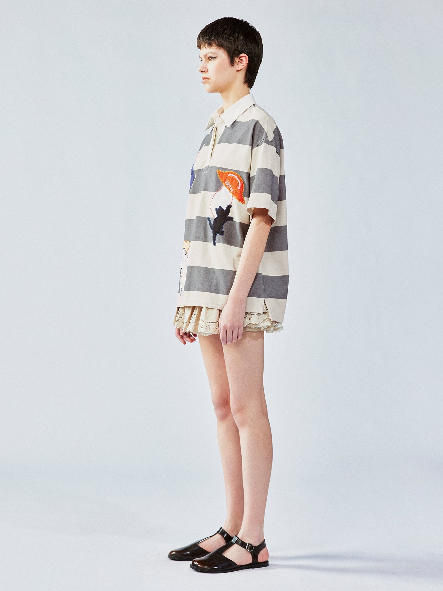 UFO cat appliqué polo tee